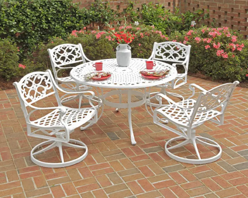 Sanibel 48 White 5 Piece Outdoor Dining Set with Swivel Chairs