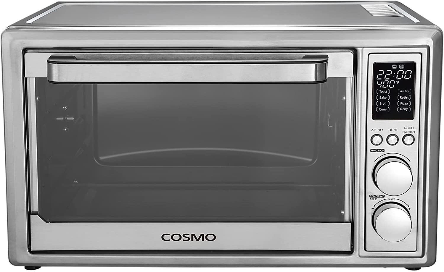 Cosmo Air Fryer Toaster Oven COS-317AFOSS 32 Quart Compact Electric with LED Display, Air Fry Basket, Rotisserie Fork, 1800W in Stainless Steel