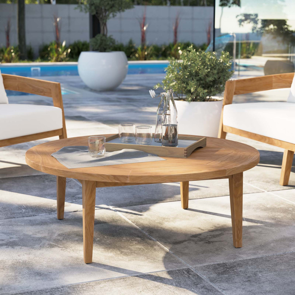 Lounge Coffee Table  Round  Brown Natural  Teak Wood  Modern  Outdoor Patio   Modern   Outdoor Coffee Tables   by House Bound  Houzz