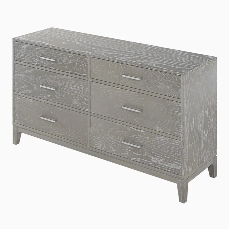 6 Drawer Double Dresser for Bedroom  Farmhouse Storage Dresser with Metal Handles  Solid Wood Frame  Rustic Gray