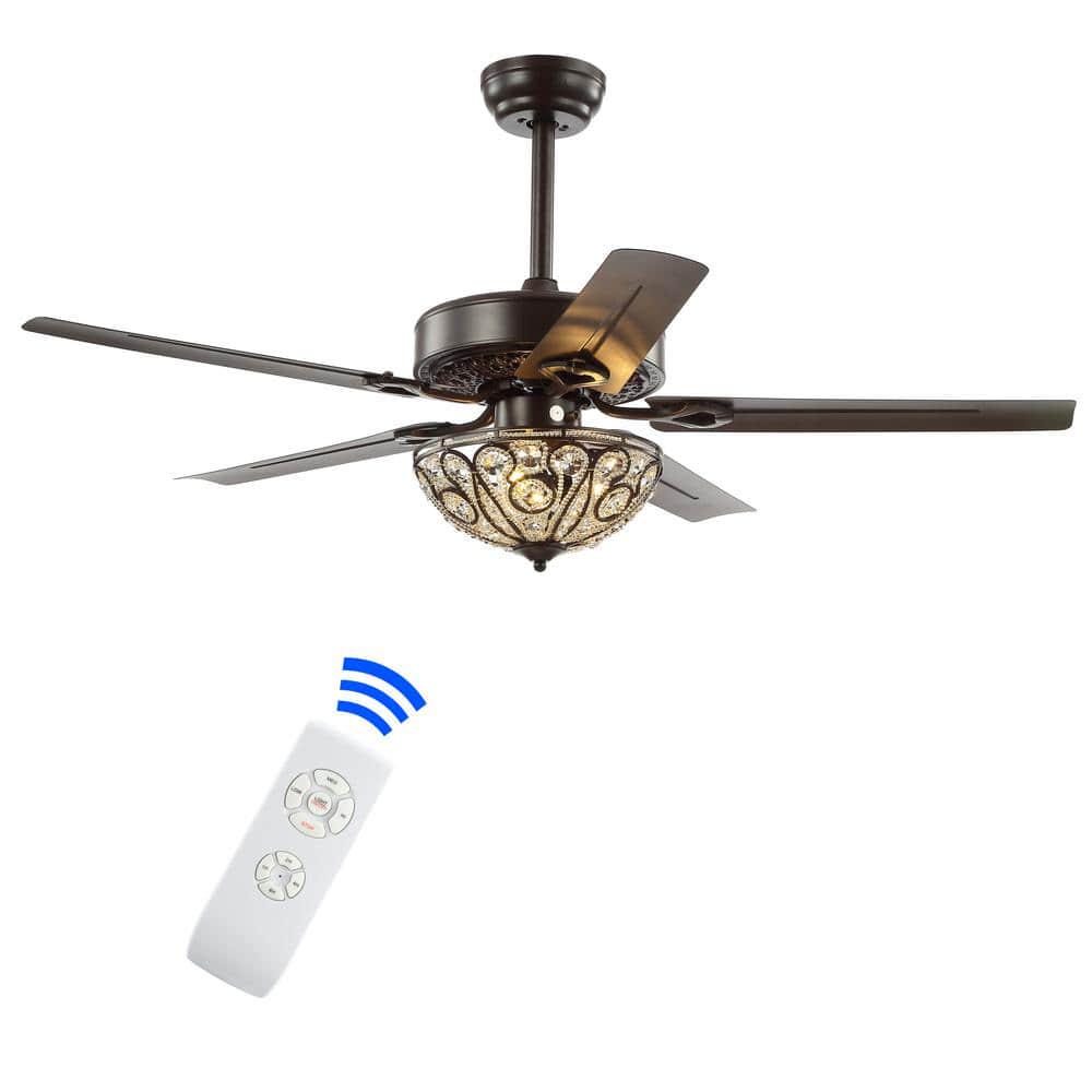 JONATHAN Y Ali 48 in Oil Rubbed Bronze 3Light Wrought Iron LED Ceiling Fan with Light and Remote