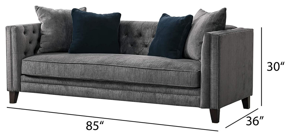 Mid Century Tuxedo Sofa  Soft Velvet Upholstered Seat With Deep Tufting  Grey   Transitional   Sofas   by Decor Love  Houzz