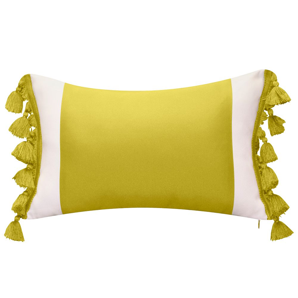 Edie@Home Indoor Outdoor Colorblock Tassel Fringe Throw Pillow