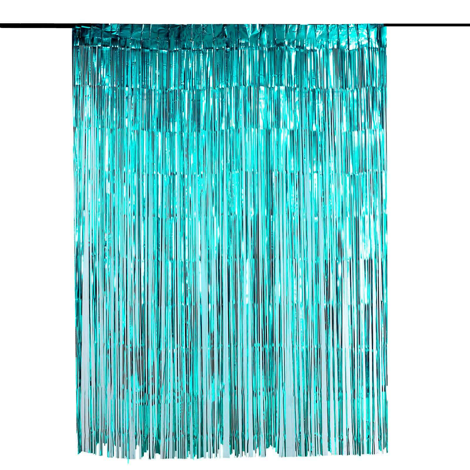 Turquoise Metallic Tinsel Foil Fringe Doorway Curtain Party Backdrop 8ft