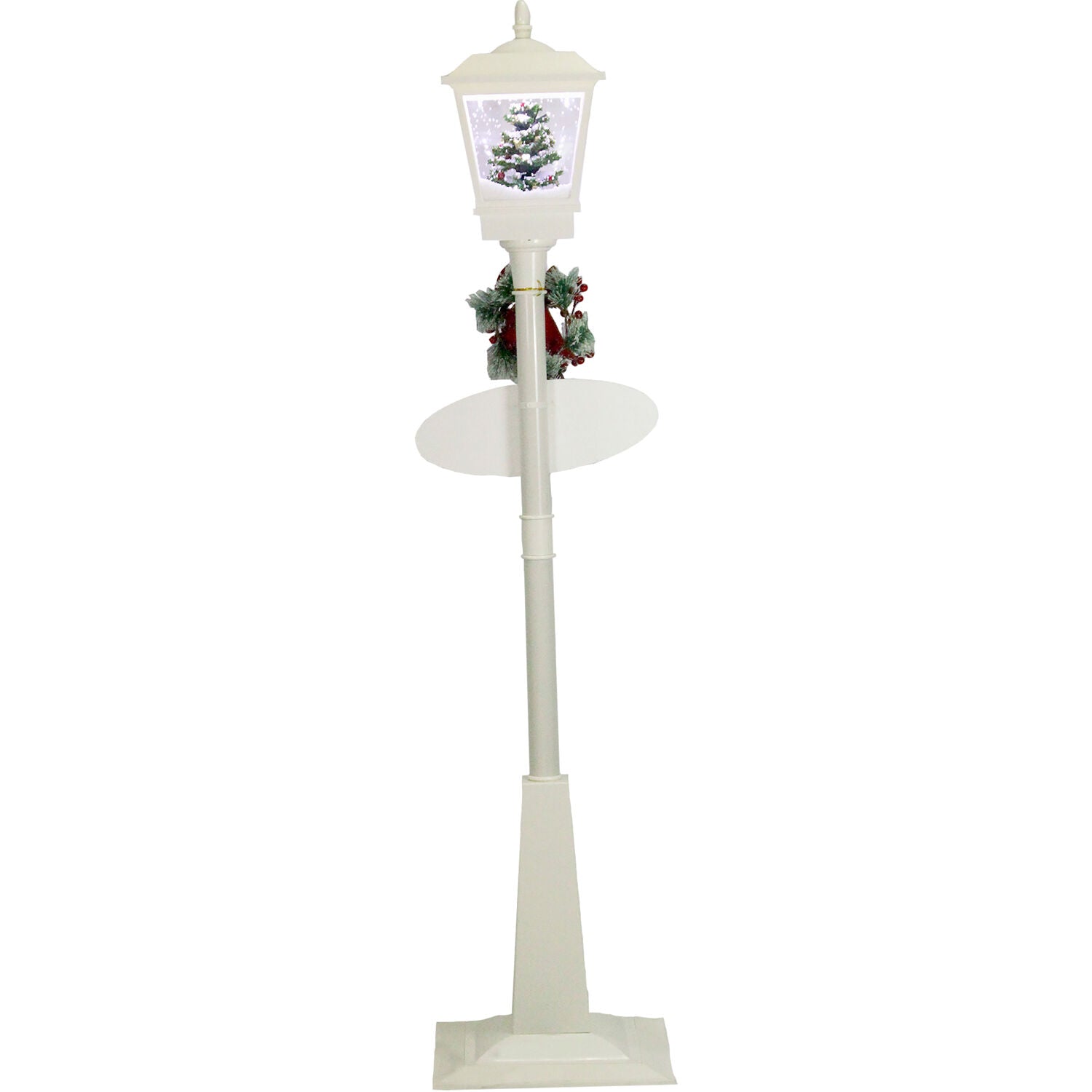 Christmas Time 71-In. Musical Snowy Street Lamp | Christmas Tree Scene， 2 Signs， Cascading Snow， and Holiday Songs | White | CT-SL071A-WHT