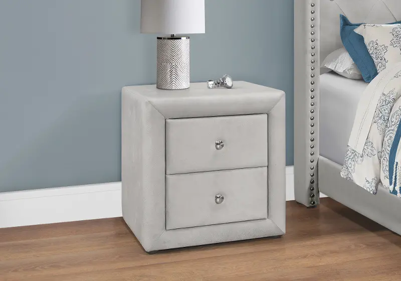 Felina Beige Velvet 2 Drawer Nightstand