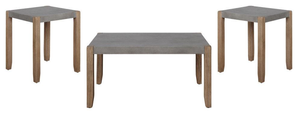 Newport 3 Piece Faux Concrete and Wood 36 quotL Coffee Table  Two End Tables   Industrial   Coffee Table Sets   by Bolton Furniture  Inc.  Houzz