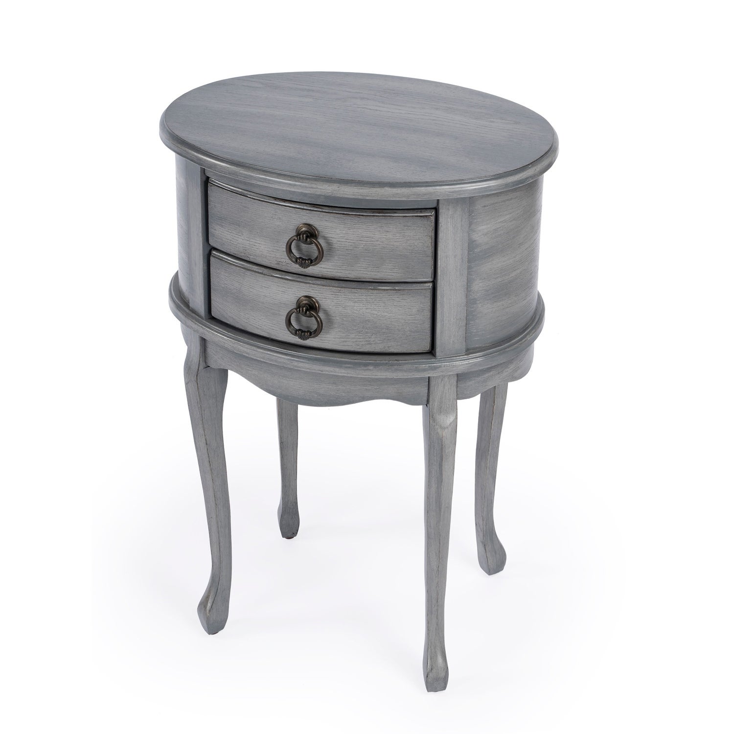 Offex Whitley Powder Gray Oval Side Table with 2 Drawers - 18