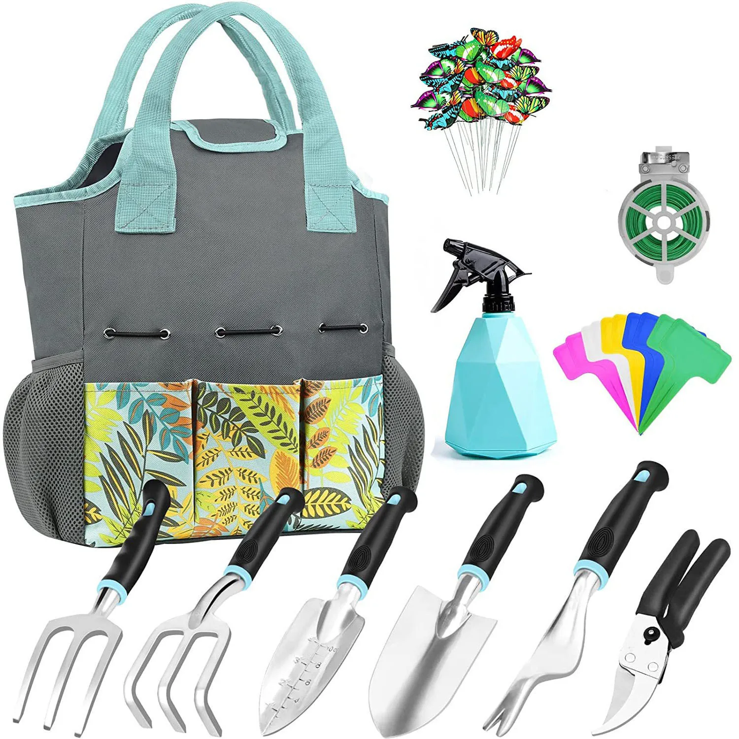 39PCS Garden Tools Kit Set Wholesales Aluminum oy Agricultural Gardening Hand Tools Bag Weeder Rake Shovel Trowel and More