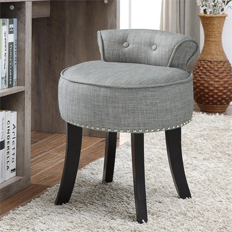 Posh Alena Tufted Linen Fabric Vanity Stool with Nailhead Trim in Dark Gray   Transitional   Vanity Stools And Benches   by Homesquare  Houzz