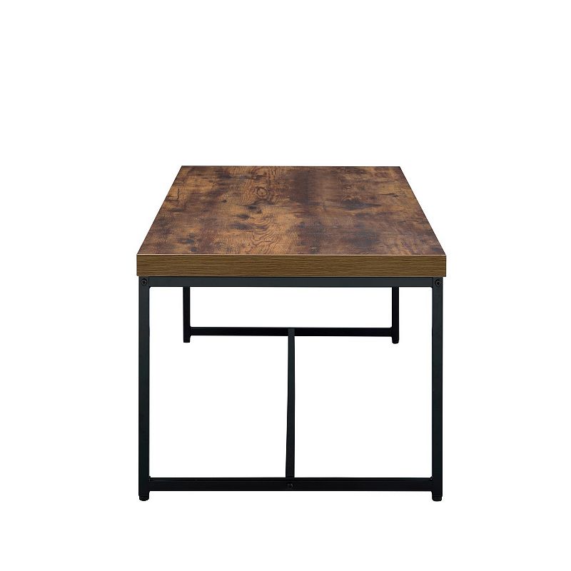 Metal Framed Coffee Table with veneer Top， Weathered Oak Brown and Black