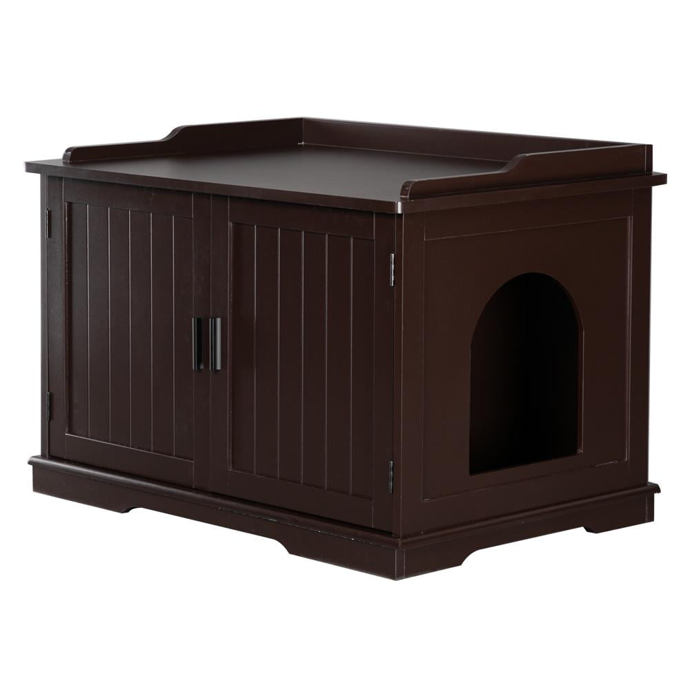 Winado Double-Door Cat Washroom Storage Bench， Cat Litter Box Enclosures with Sturdy Wooden Structure and Spacious Storage， Brown