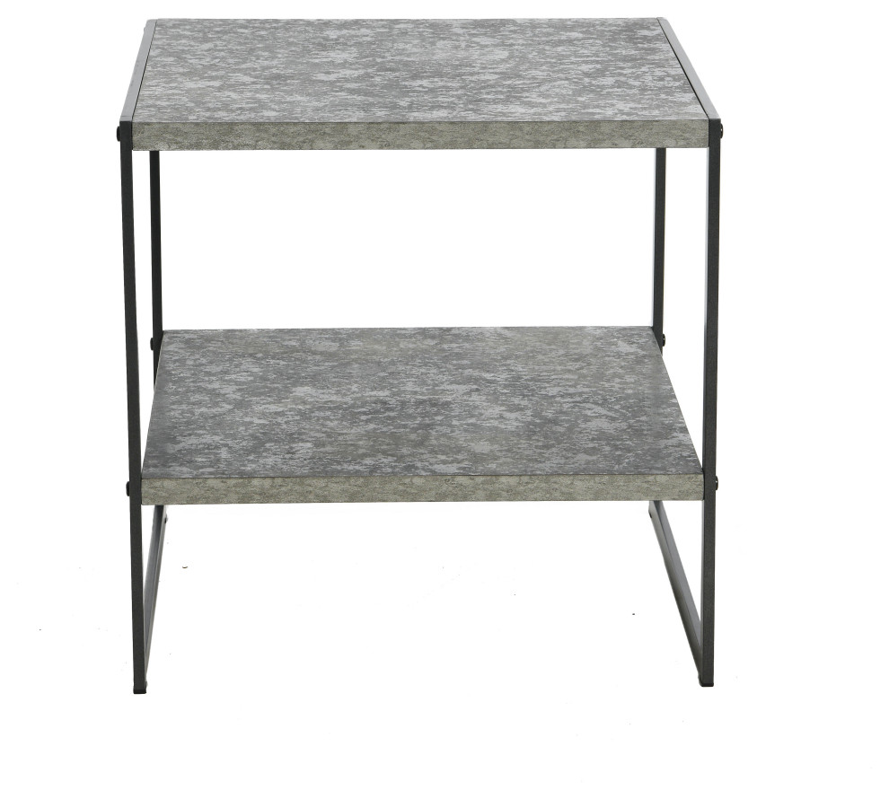 Square Side End Table  Storage Shelf Rustic Slate Concrete  Black Metal   Industrial   Side Tables And End Tables   by Household Essentials  Houzz