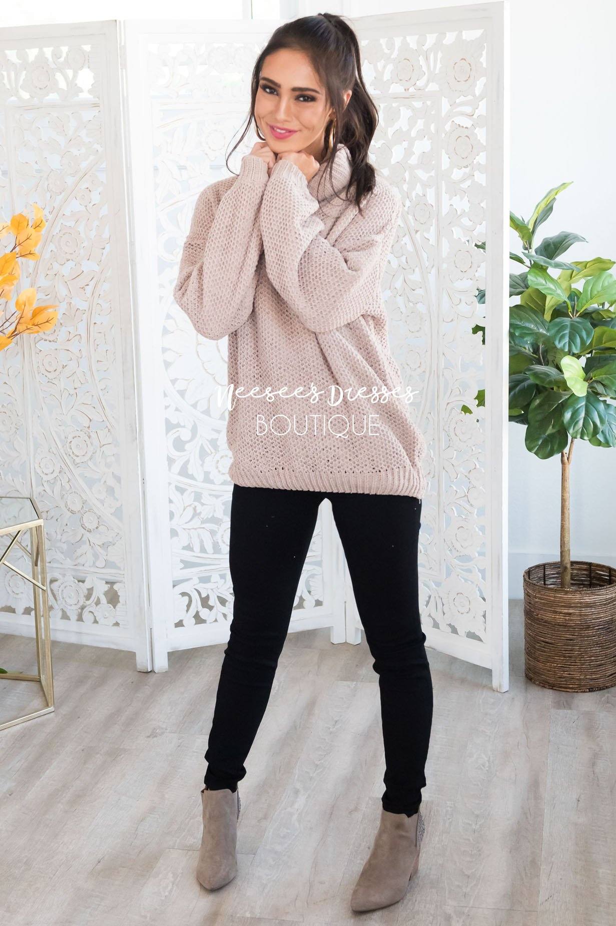 On The Hunt Modest Waffle Knit Sweater