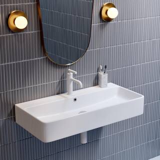 Swiss Madison Carre 36 in. Rectangle Wall Mount Bathroom Sink in Glossy White SM-WS334