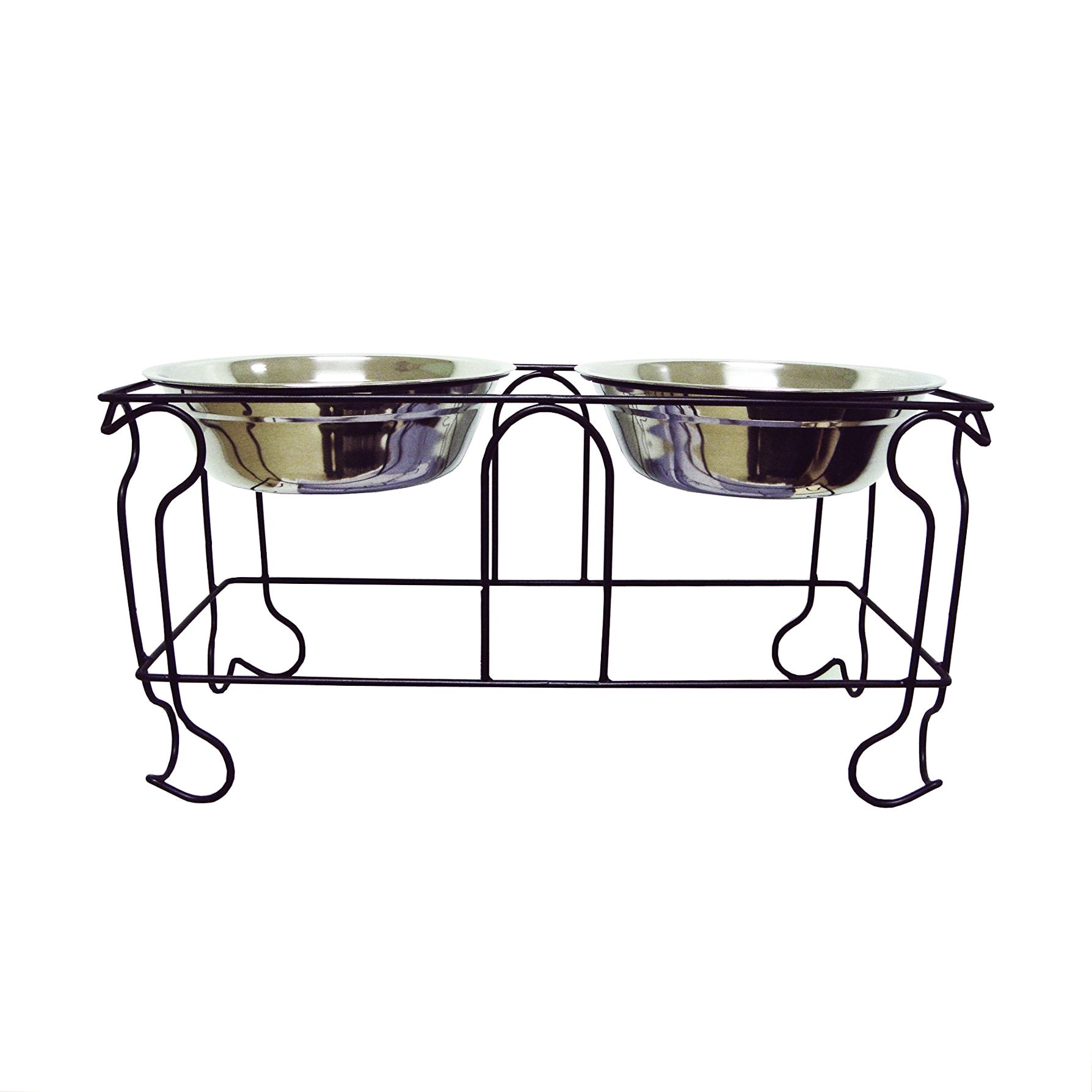 YML Group Double Stainless Steel Feeder Bowls with Wrought Iron Stand - Large