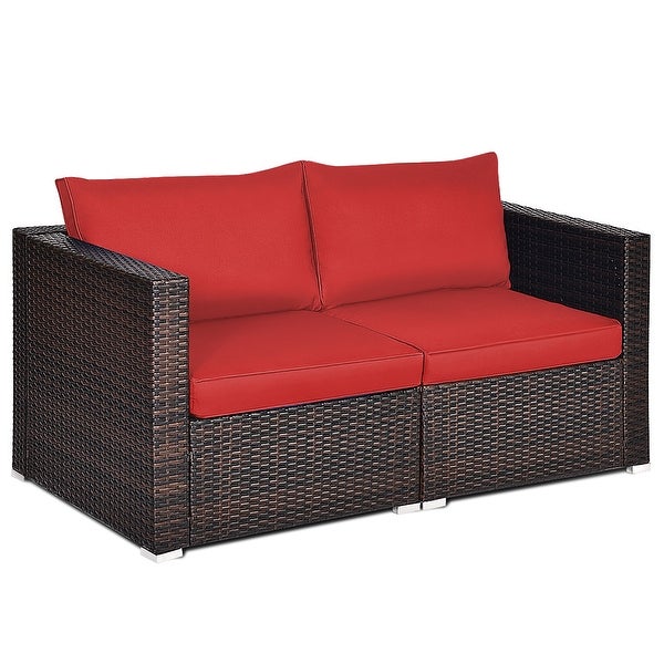 2PCS Patio Furniture Rattan Loveseat Sofa with Removable Cushion - Overstock - 33501569