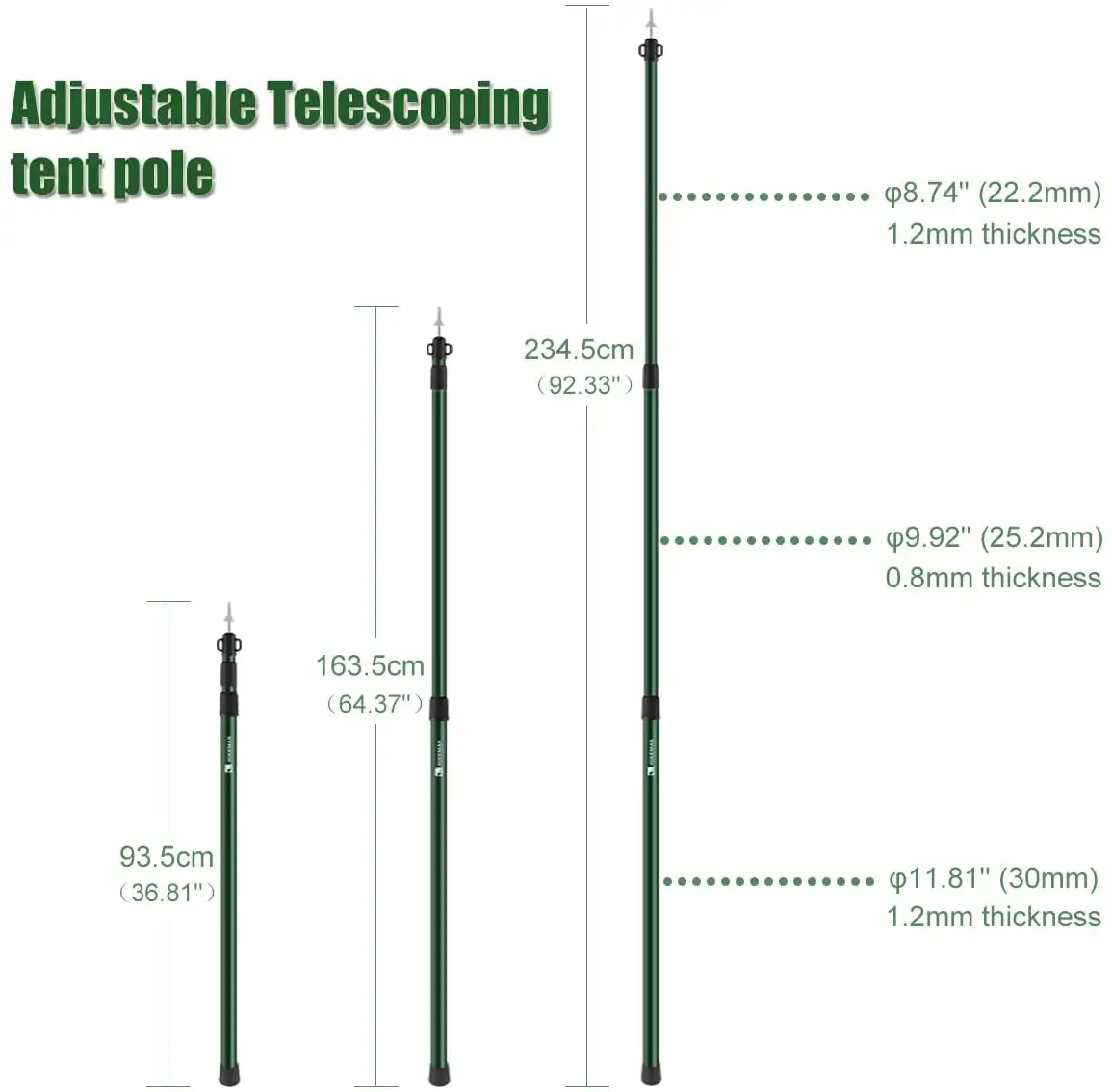 2PCS Telescoping Tarp Poles Portable Canopy Adjustable Aluminum oy Rods For Tent Awning Accessories Outdoor Camping Hiking