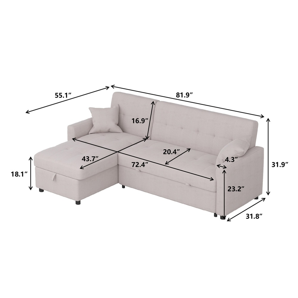 Reversible Sleeper Sectional Sofa L Shape 3 Seat Sectional Couch with Storage