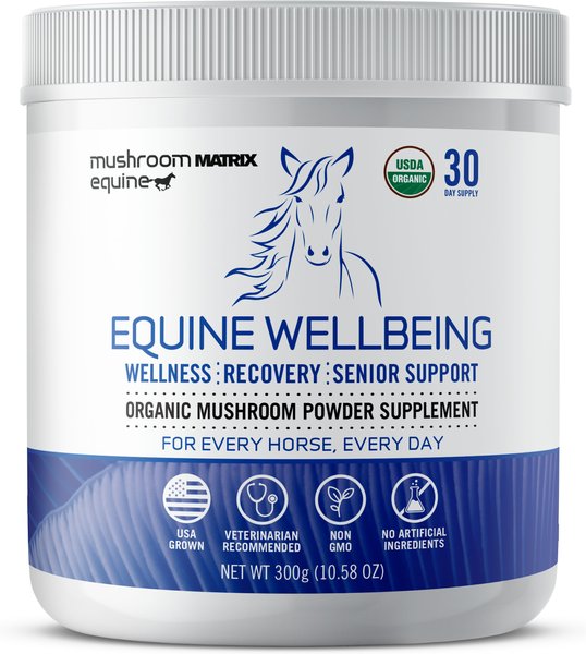 Equine Matrix Vitality Organic Mushroom Powder Senior Powder Horse Supplement， 300-gram tub