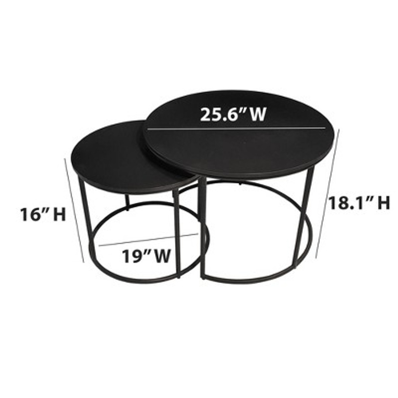 2pk Outdoor Nesting Coffee Tables - Black - TK Classics