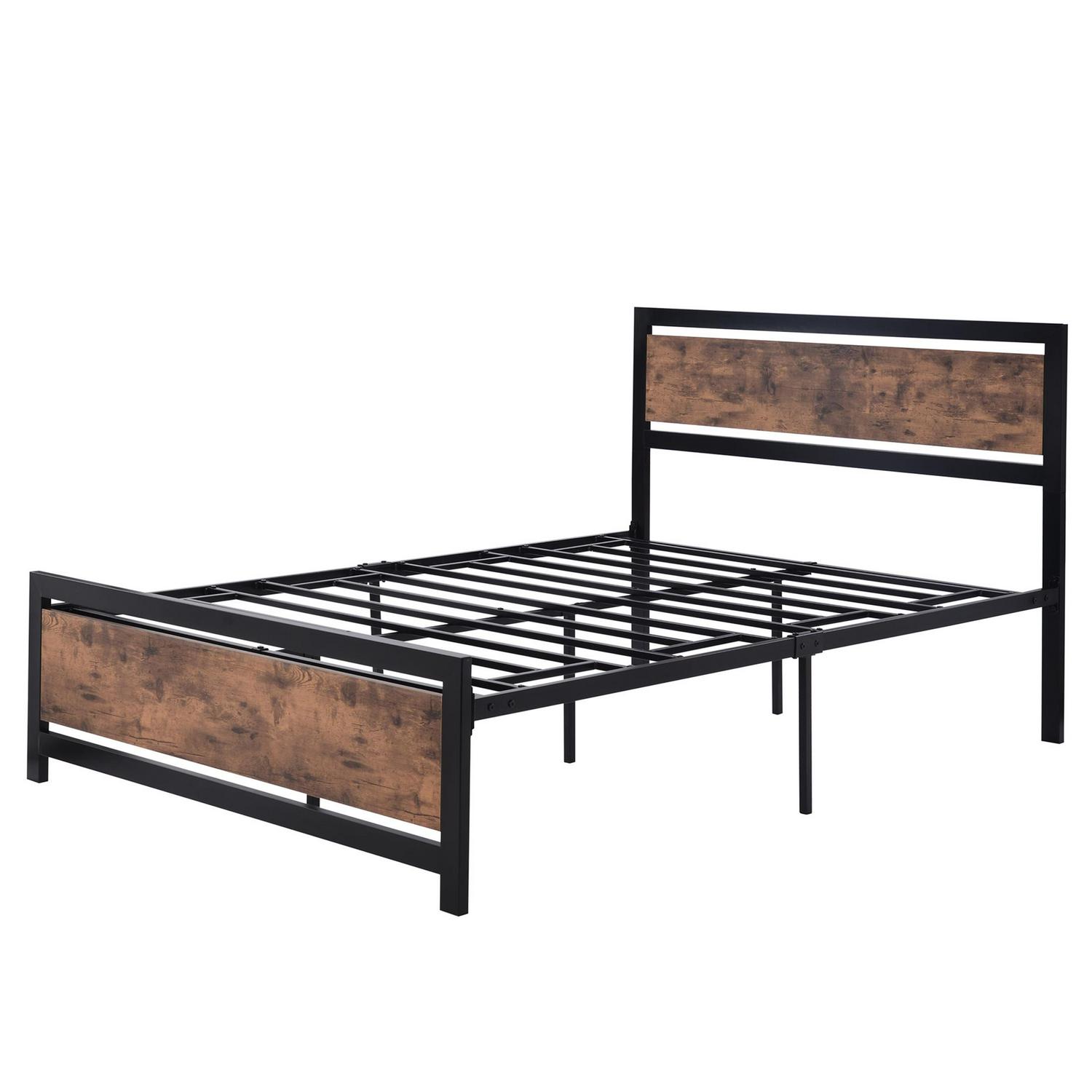 Aukfa Full Size Bed Frame- Metal Platform Bed with Headboard- Premium Steel Slat Support- Black