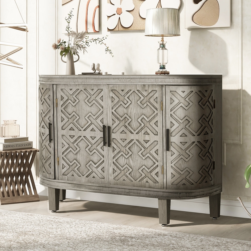 Accent Storage Cabinet Sideboard Wooden Cabinet with Antique Pattern Doors for Hallway  Entryway  Living Room Bedroom