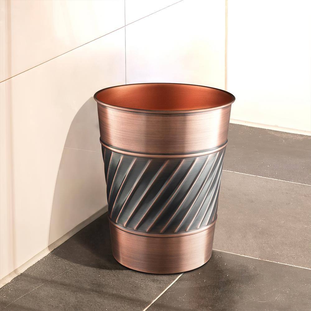 Monarch Abode Handcrafted Crest and Wave Embossed Metal Wastebasket (Antique Copper Finish) 39628