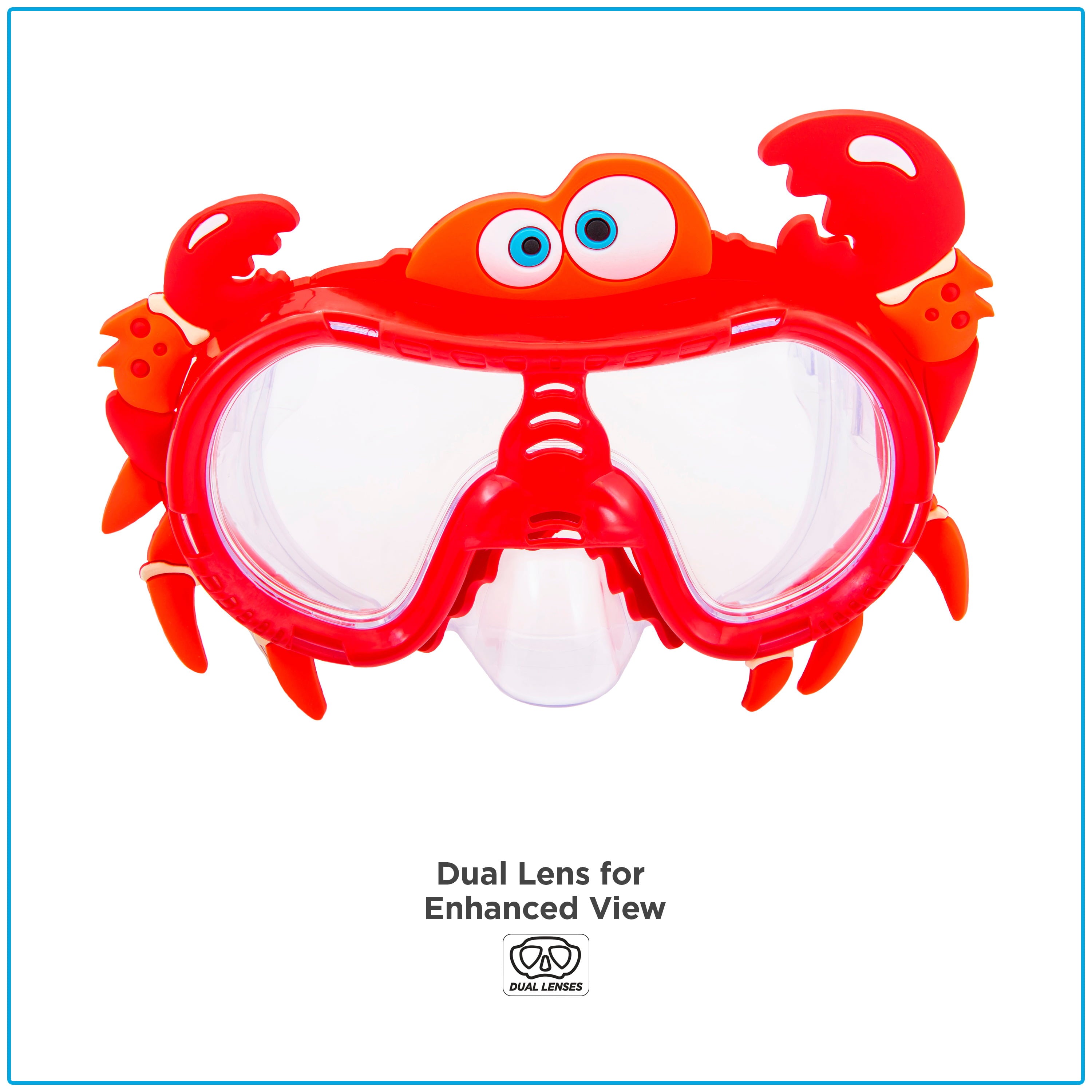 Eye Pop Red and Clear Swimming Sport Goggles For Kids, Ages 4 Years and Up, Crab Character