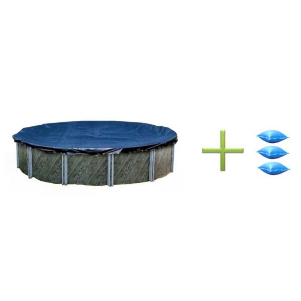 Swimline 30 ft. Round Swimming Pool Winter Cover Plus 3) 4 x 4 Air Closing Pillows PCO834 + 3 X ACC44