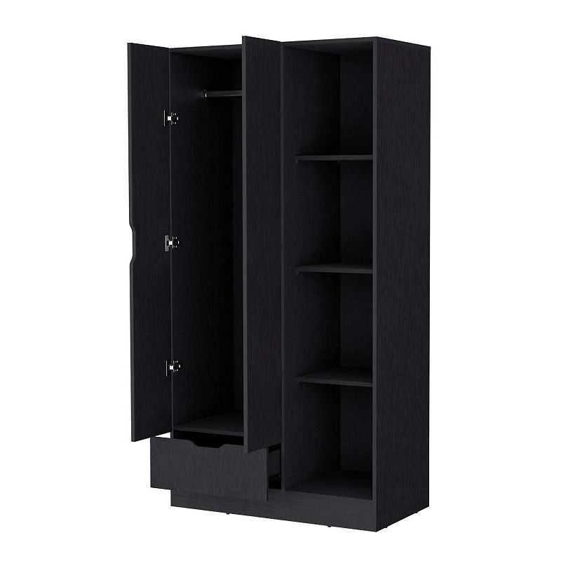 Redmond Armoire with Single Drawer， 4 Storage Shelves and Hanging Rod