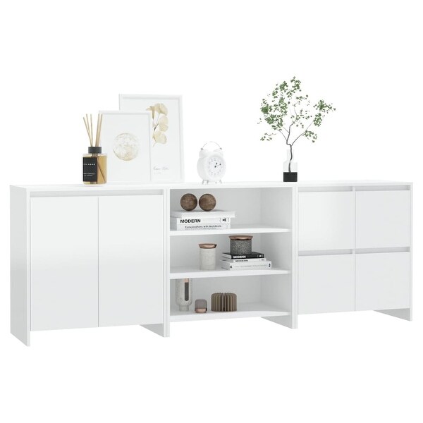 3 Piece Sideboard High Gloss White Engineered Wood