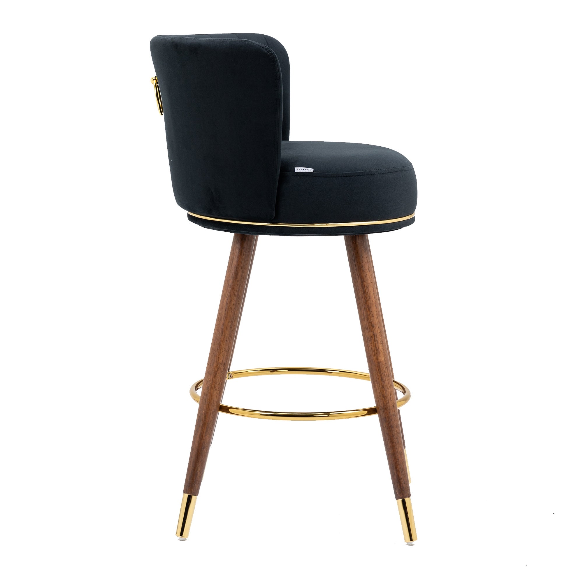 Set of 2 Counter Height Bar Stools with Solid Wood Legs， Fabric with a Fixed Height of 360 Degrees