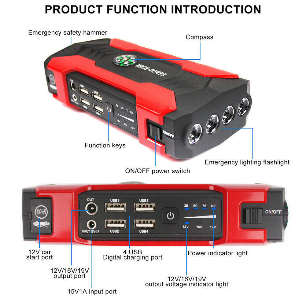 12 Volt Jump Starter 99800mAh Portable Charger Power Bank with LED Flash Light