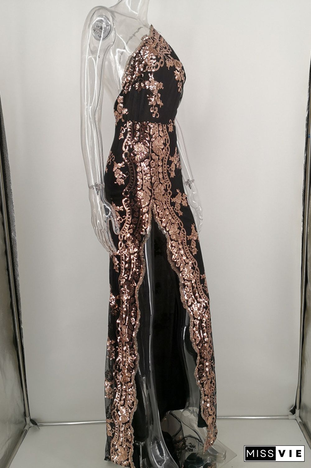 High Split One Shoulder Sequin Maxi Dress Wholesale