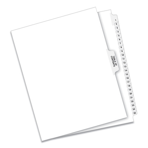 Preprinted Legal Exhibit Side Tab Index Dividers， Avery Style， 25-Tab， 1 to 25， 11 x 8.5， White， 1 Set (11370)