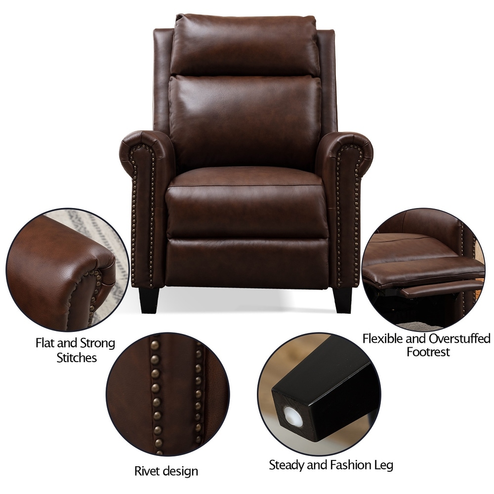 33.5 inch Wide Genuine Leather Manual Recliner  Perfect for Small Spaces  Comfortable and Stable  Easy Assembly