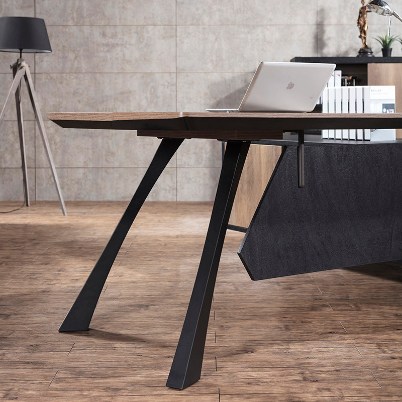 EASTON Executive Desk with Right Return 2.2-2.4m - Warm Oak & Black