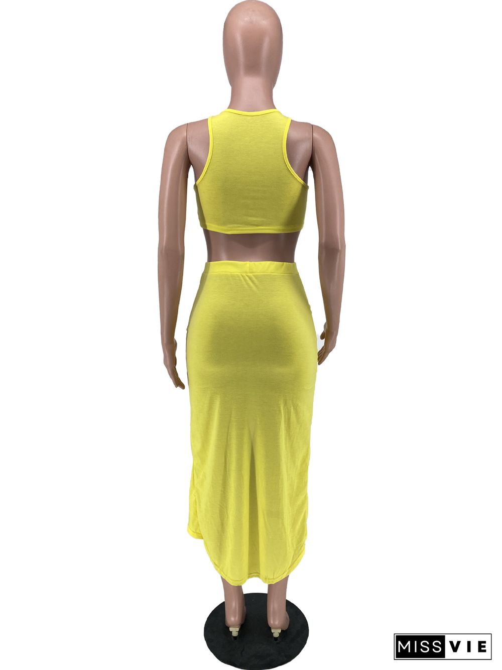 Crop Tank Tops+Split Midi Ruched Bodycon Skirt Sets