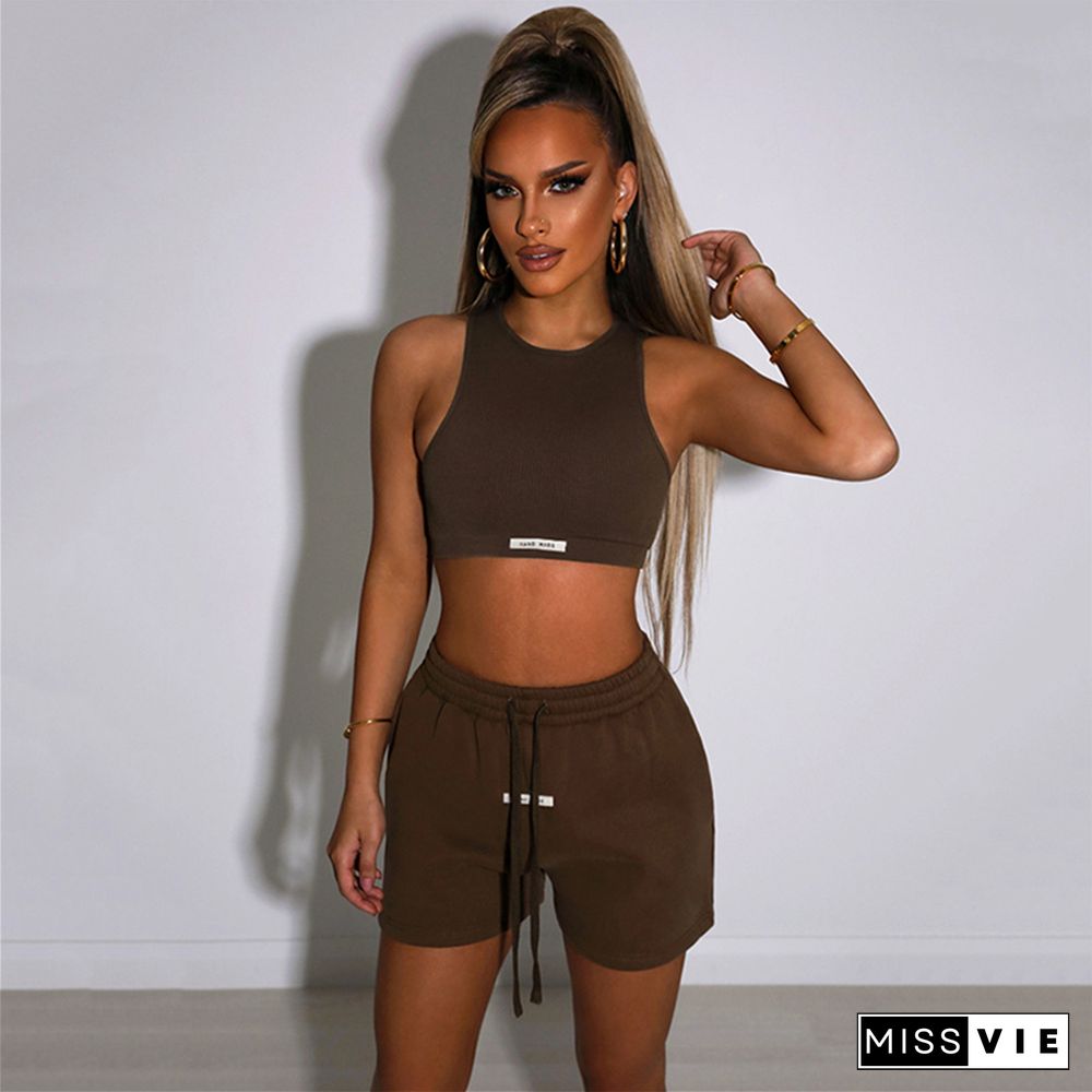 Workout Tank Crop Top Drawstring Shorts Sweatsuits