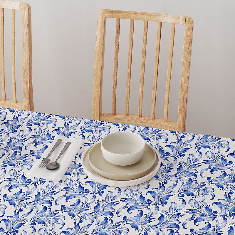 Square Tablecloth， 100% Polyester， 70x70， Blue Traditional Leaves