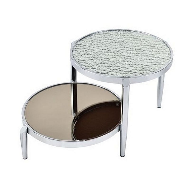 Twin Top Coffee Table with Tubular Rounded Legs， Silver