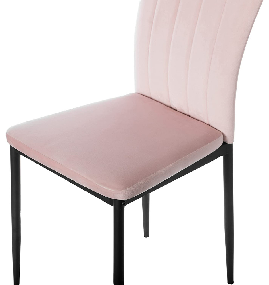 Set of 4 Dining Chair  Sleek Metal Legs and Channel Tufted Velvet Seat  Pink   Traditional   Dining Chairs   by Decor Love  Houzz