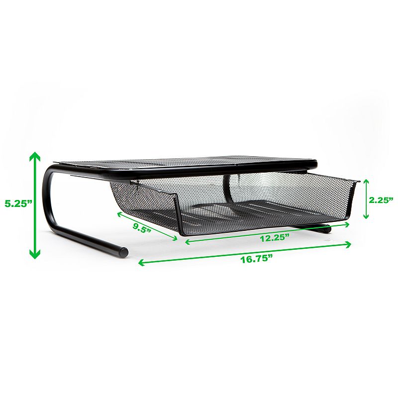 Mind Reader Metal Mesh Monitor Stand and Desk Organizer with Storage Drawer