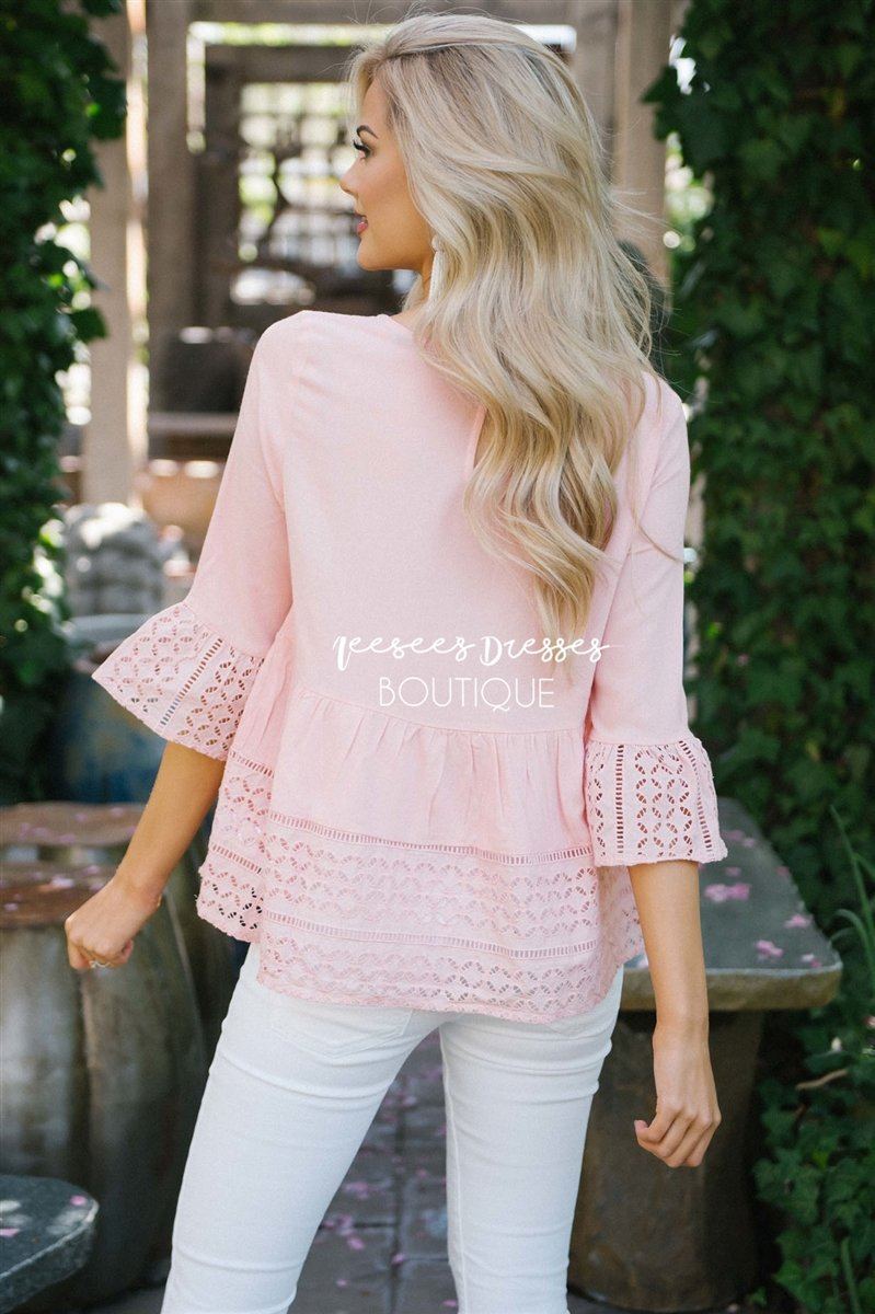 Baby Doll Eyelet Lace Bell Sleeve Top