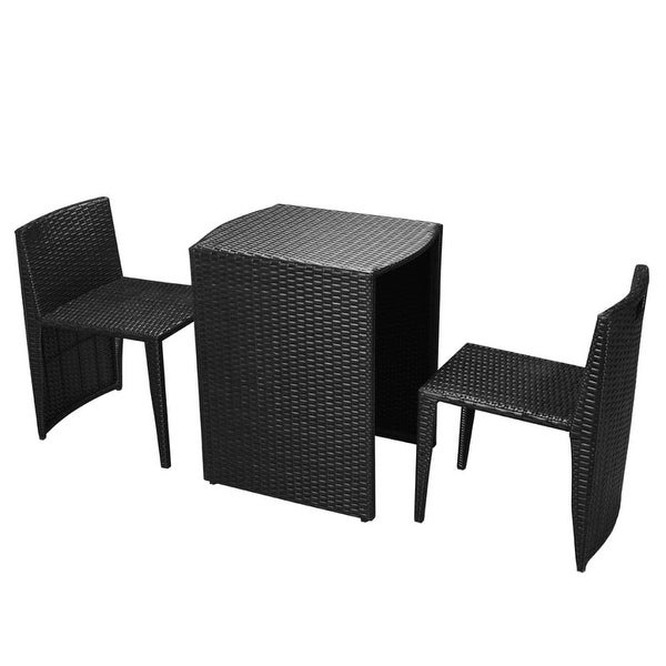 3 Piece Bistro Set with Cushions Poly Rattan Black - Overstock - 35848183