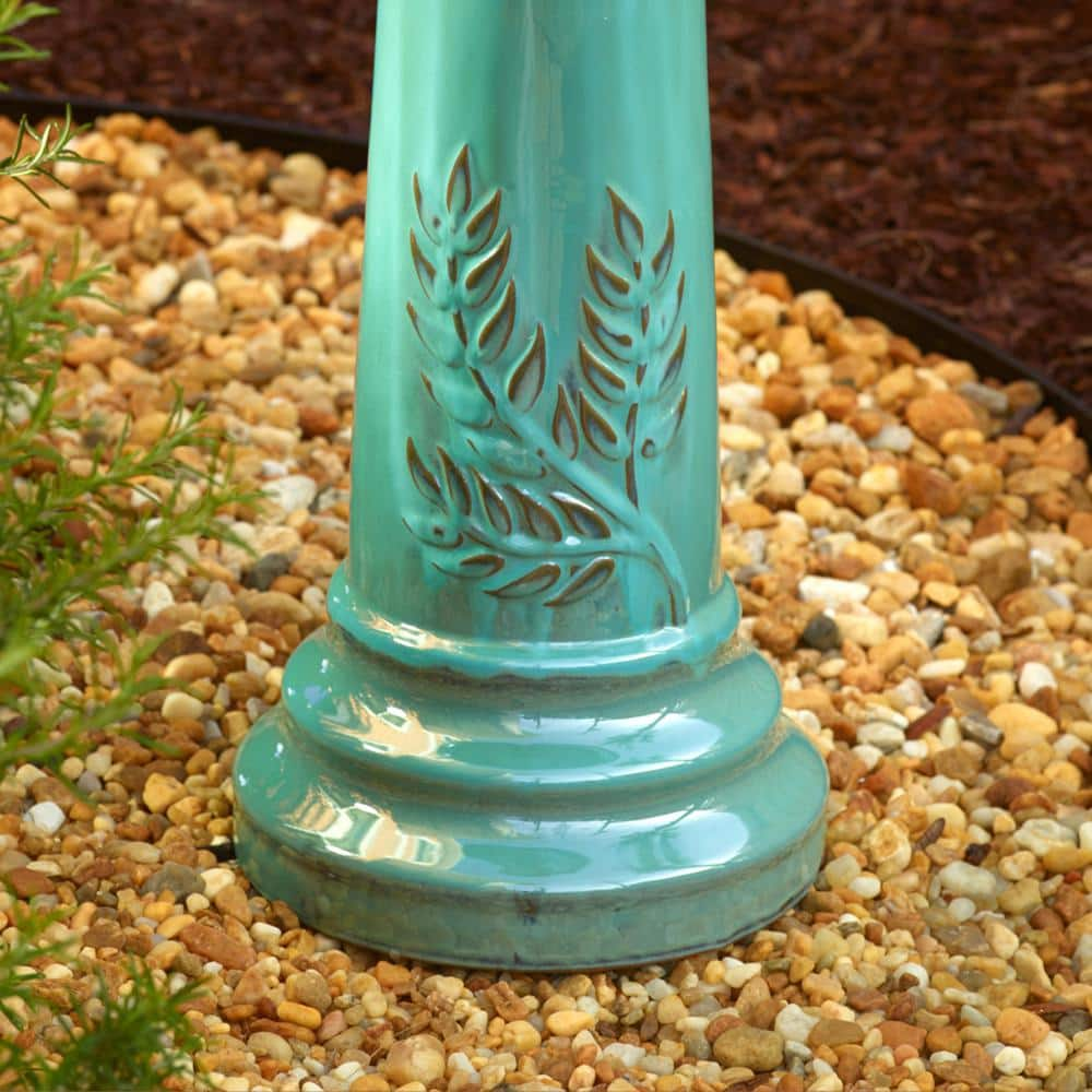 Smart Solar Wingate 15-3/4 in. Minty Teal Ceramic Traditional Birdbath 207239-MG