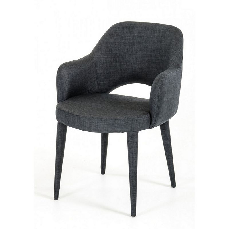 Fabric Upholstered Metal Dining Chair with Cutout Back Design， Gray