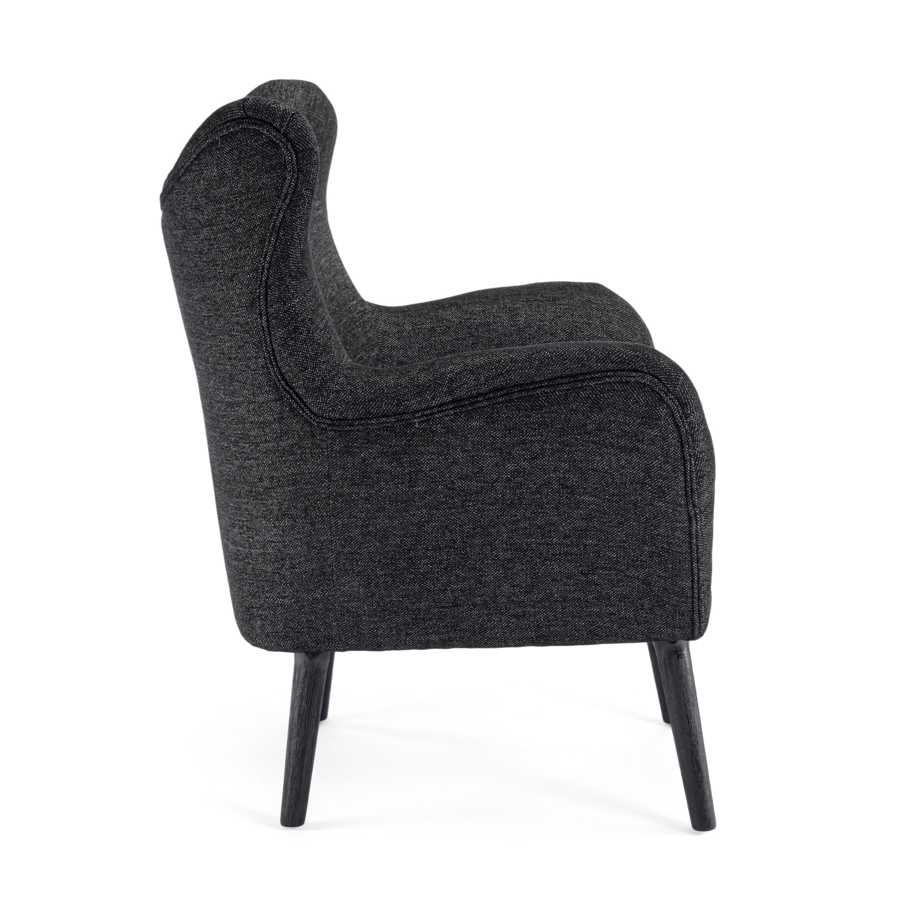 Eastdale Mid Century Modern Upholstered Wingback Club Chair, Black Textured Tweed and Black