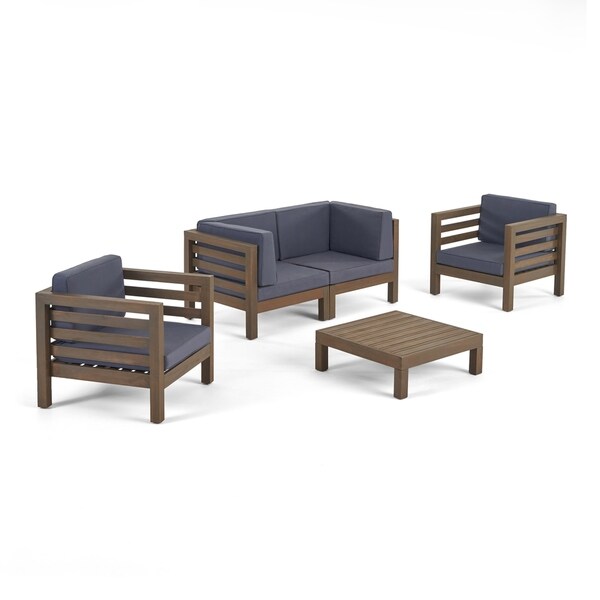 Oana Outdoor 4seat Acacia Loveseat Chat Set with Cushions by Christopher Knight Home